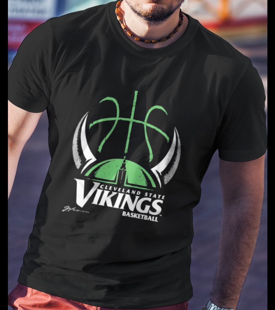 Cleveland State Vikings Basketball Green Viking Helmet Basketball T-Shirt