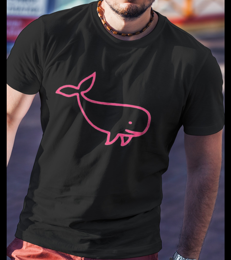 Awhalefact Big Whale Pink Outline Simple Drawing T-Shirt