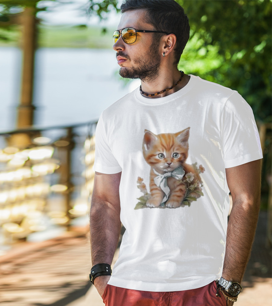 Beabadoobee Cat Kimchi Miso Kitten With Bow And Flowers T-Shirt