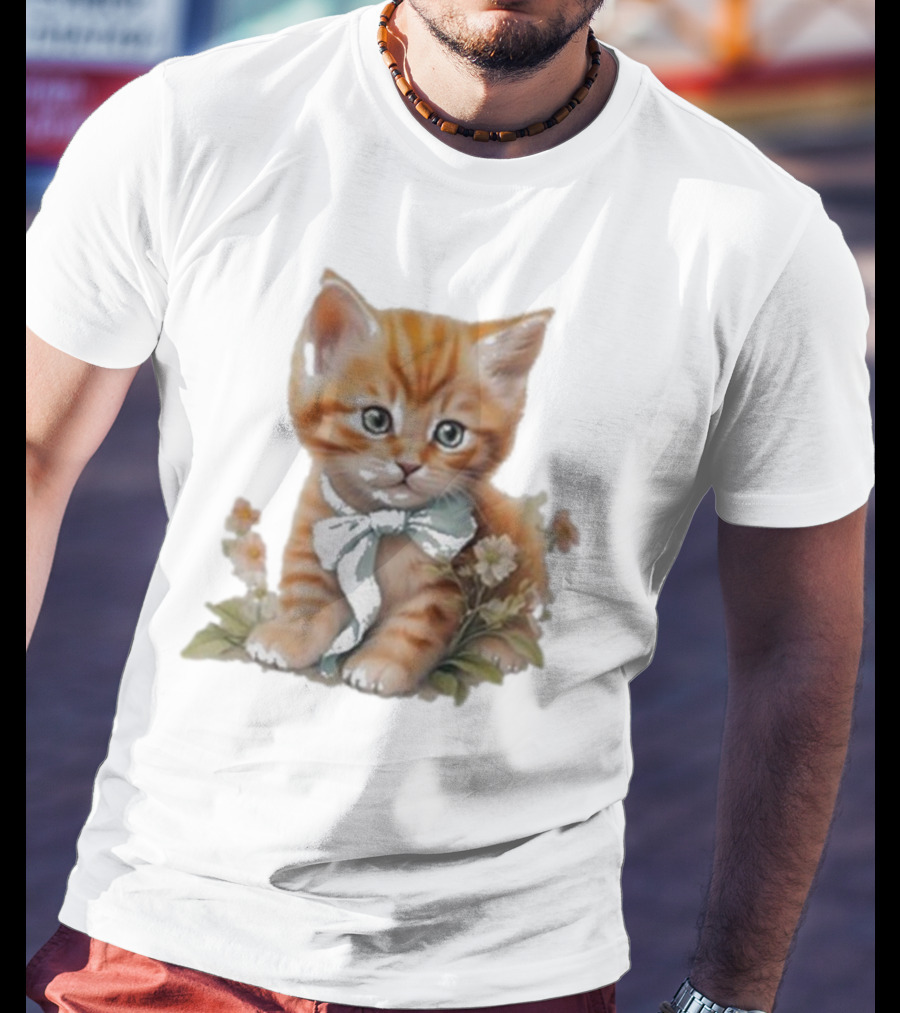 Beabadoobee Cat Kimchi Miso Kitten With Bow And Flowers T-Shirt