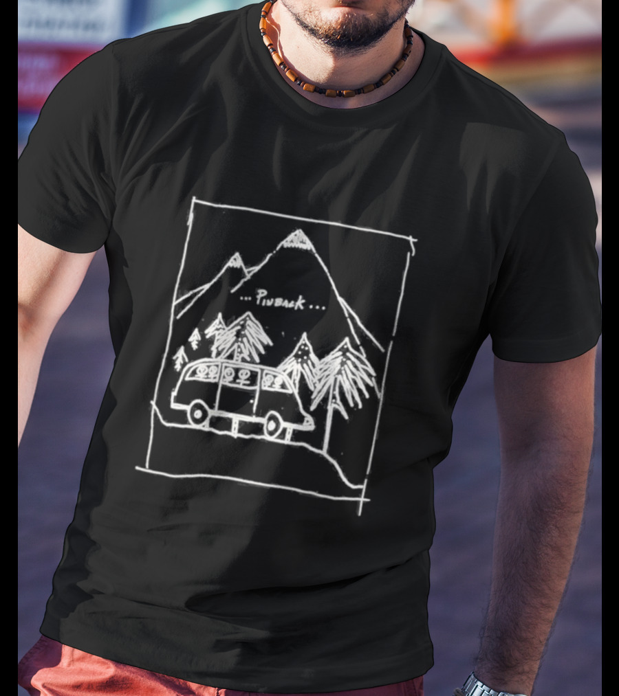 Camping Pinback Adventure With Mountain And Van In Nature Scene T-Shirt