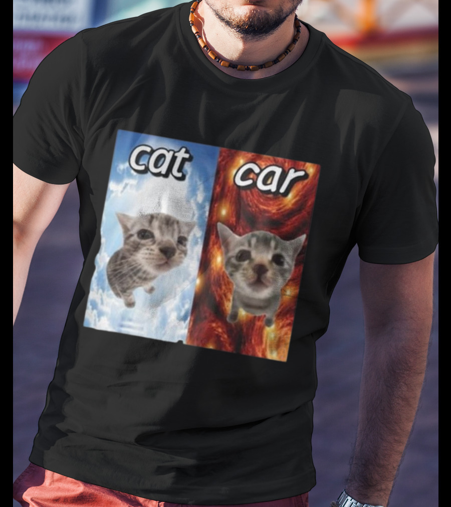 Cat Car Cringey Showdown In Cosmic Clouds And Fiery Vortex T-Shirt