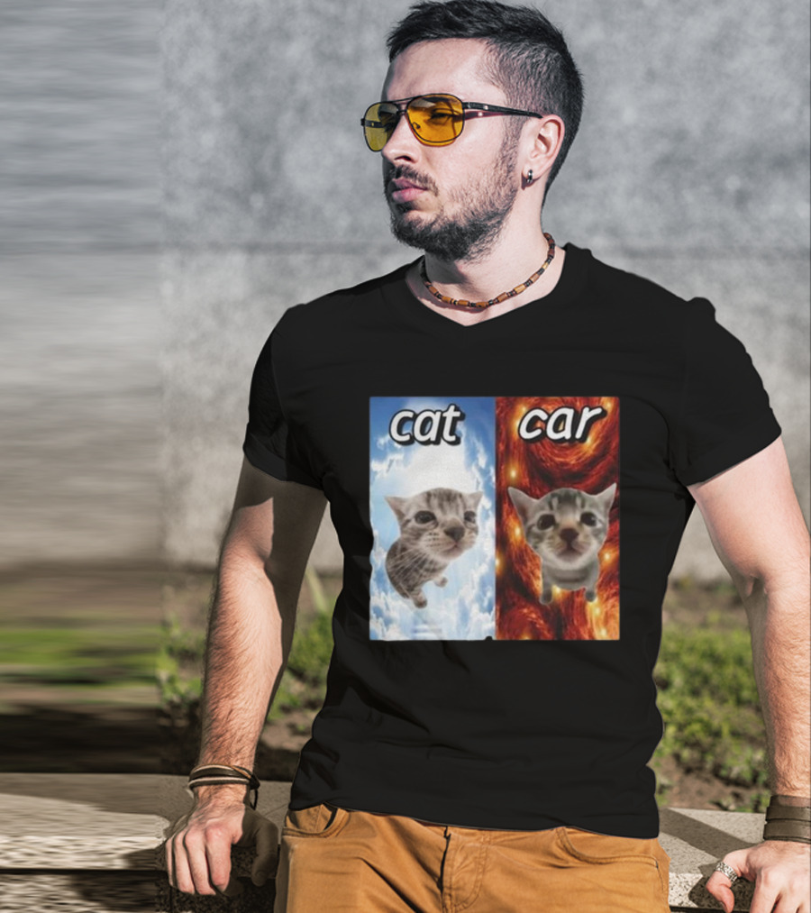 Cat Car Cringey Showdown In Cosmic Clouds And Fiery Vortex T-Shirt