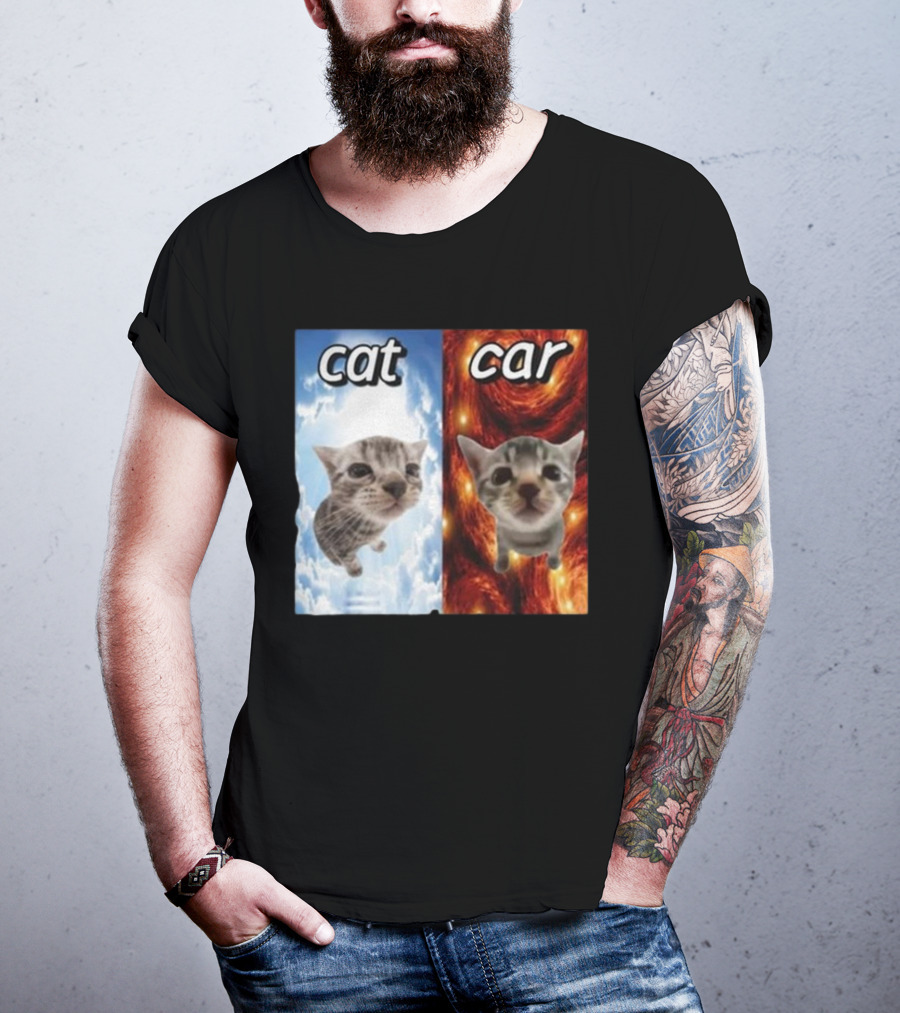 Cat Car Cringey Showdown In Cosmic Clouds And Fiery Vortex T-Shirt