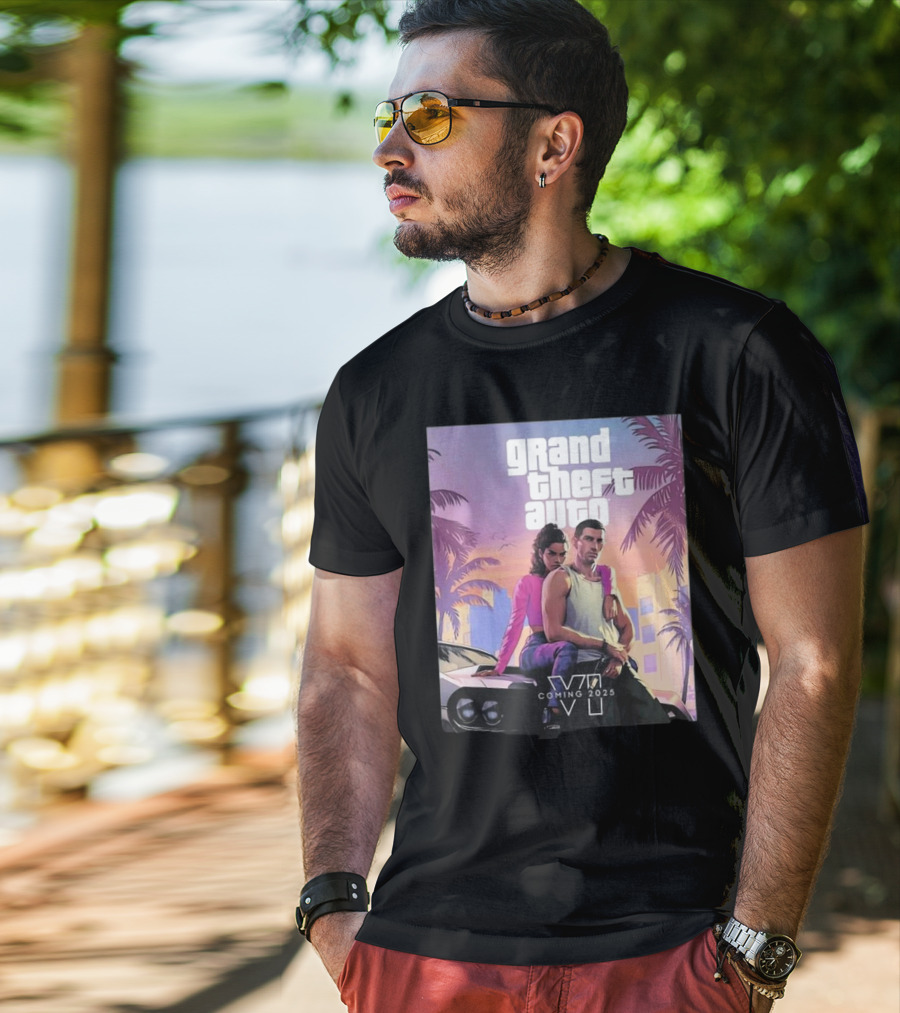 Grand Theft Auto VI Coming 2025 Retro Vice City Vibes Palm Trees Car T-Shirt