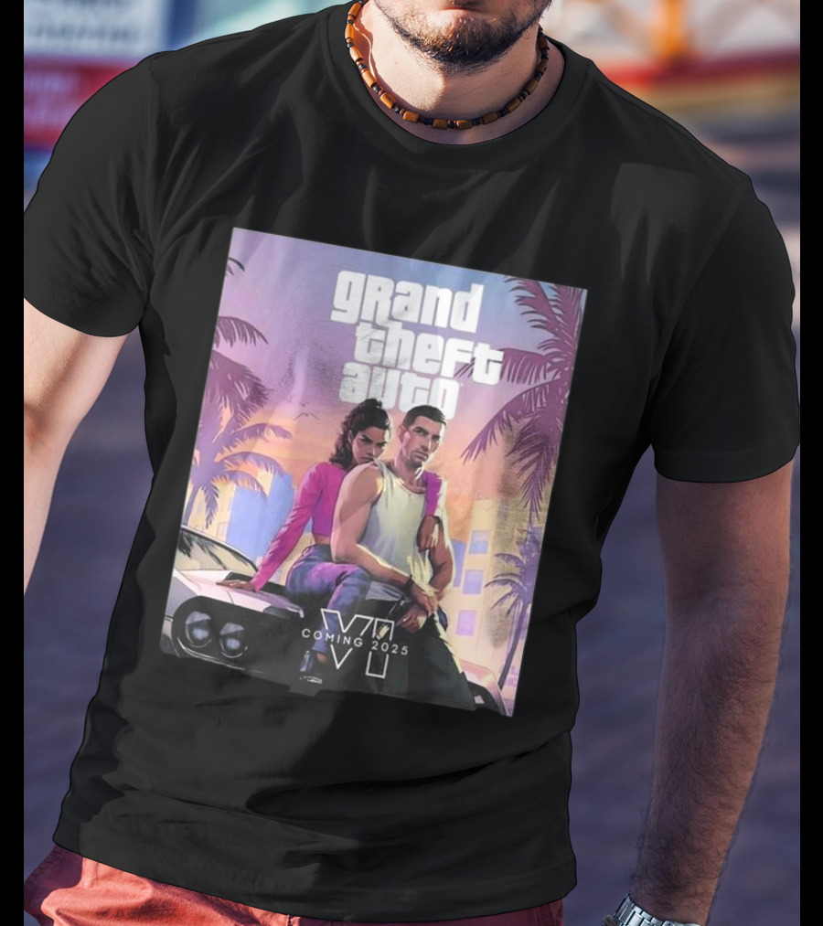 Grand Theft Auto VI Coming 2025 Retro Vice City Vibes Palm Trees Car T-Shirt