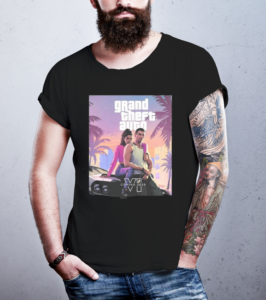 Grand Theft Auto VI Coming 2025 Retro Vice City Vibes Palm Trees Car T-Shirt