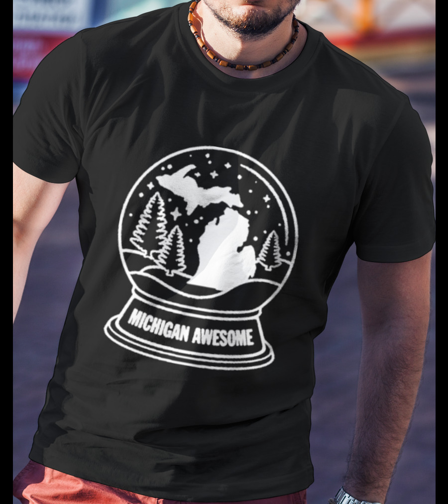 Michigan Awesome Winter Wonderland Snow Globe With Trees And Stars T-Shirt