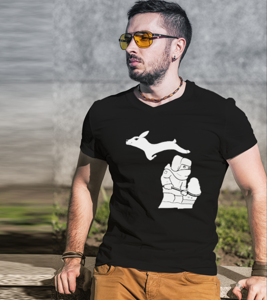 Michigan Snow Shoveling And Skiing Hare T-Shirt