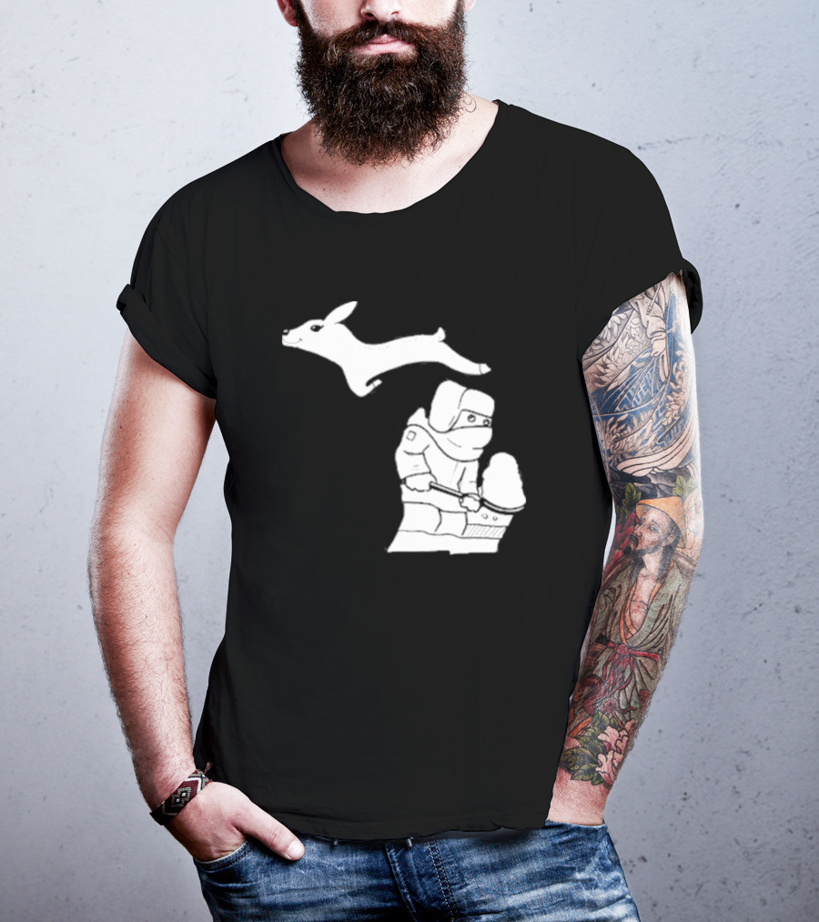 Michigan Snow Shoveling And Skiing Hare T-Shirt