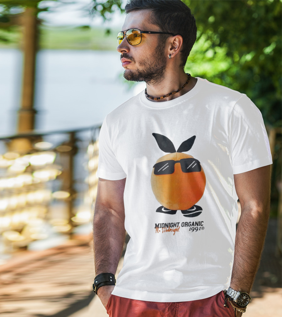 Midnight Organic Mr. Midnight 1991 Orange Character With Sunglasses T-Shirt