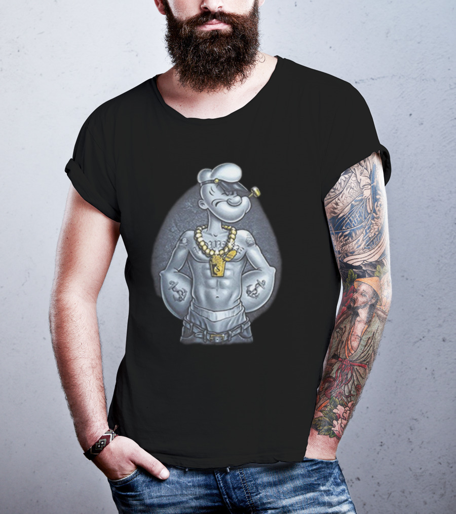 Popeye The Sailor Man Gangster Thug Jewelry Tattoos Pipe T-Shirt