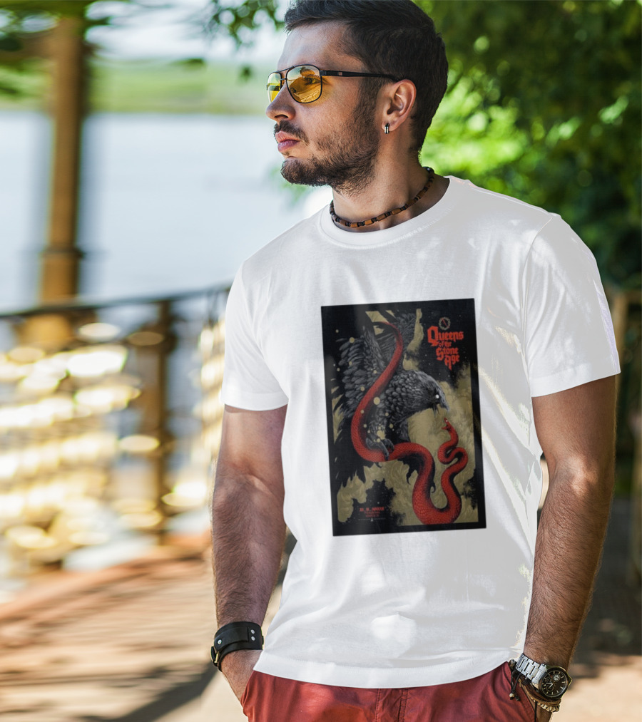 Queens Of The Stone Age R Mederos Art With Red Snake And Black Bird December 9 T-Shirt