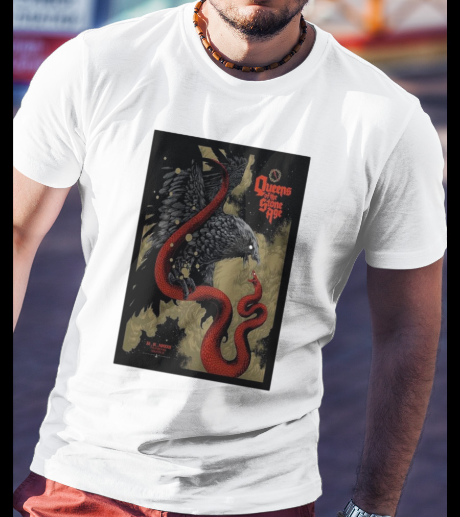 Queens Of The Stone Age R Mederos Art With Red Snake And Black Bird December 9 T-Shirt