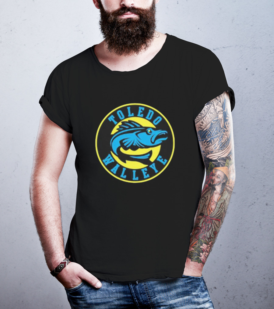 Toledo Walleye Logo Blue Fish Black Yellow Circular Badge T-Shirt