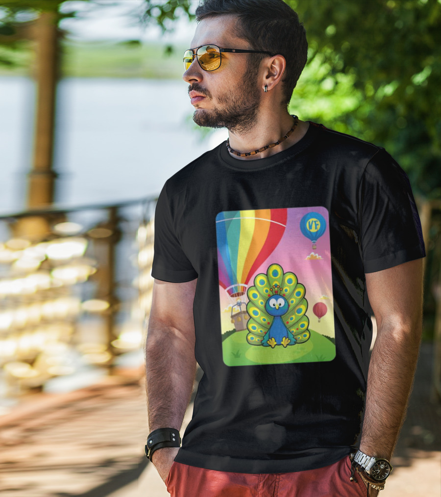 Vee Friends Practical Peacock Colorful Hot Air Balloon Vee Friends T-Shirt