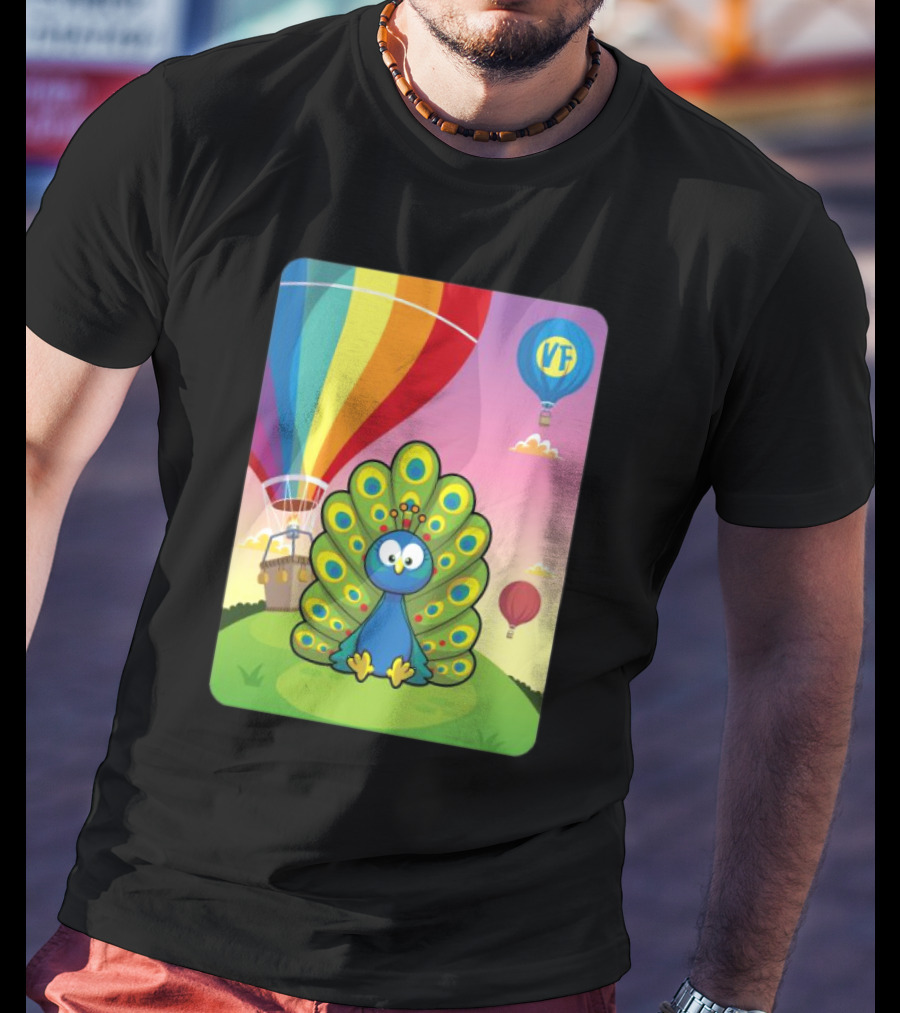 Vee Friends Practical Peacock Colorful Hot Air Balloon Vee Friends T-Shirt
