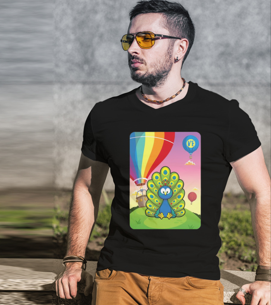 Vee Friends Practical Peacock Colorful Hot Air Balloon Vee Friends T-Shirt