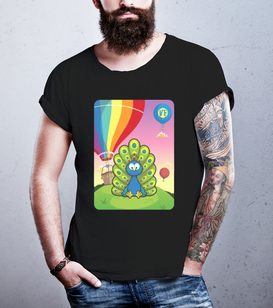 Vee Friends Practical Peacock Colorful Hot Air Balloon Vee Friends T-Shirt