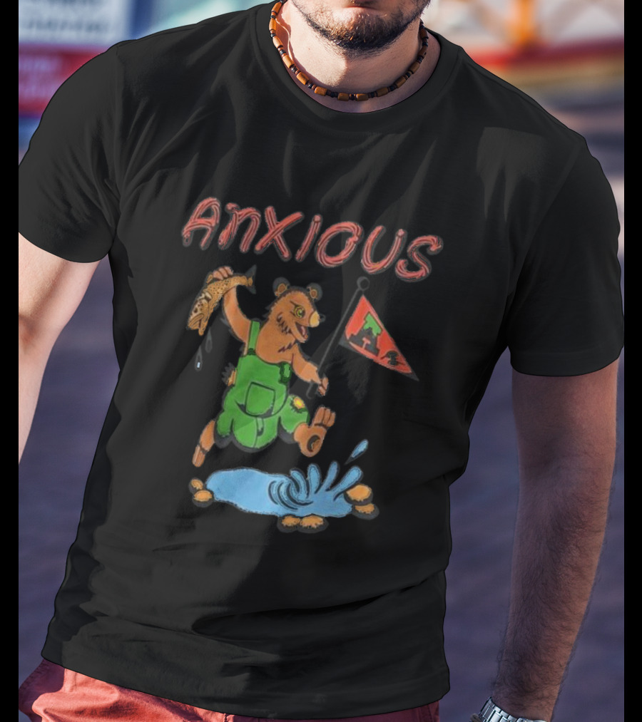 Anxious Bear With Flag And Fish Australia T-Shirt