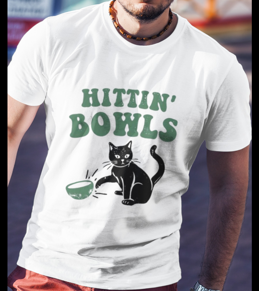 Hittin' Bowls Cat Playfully Knocking Over Item T-Shirt