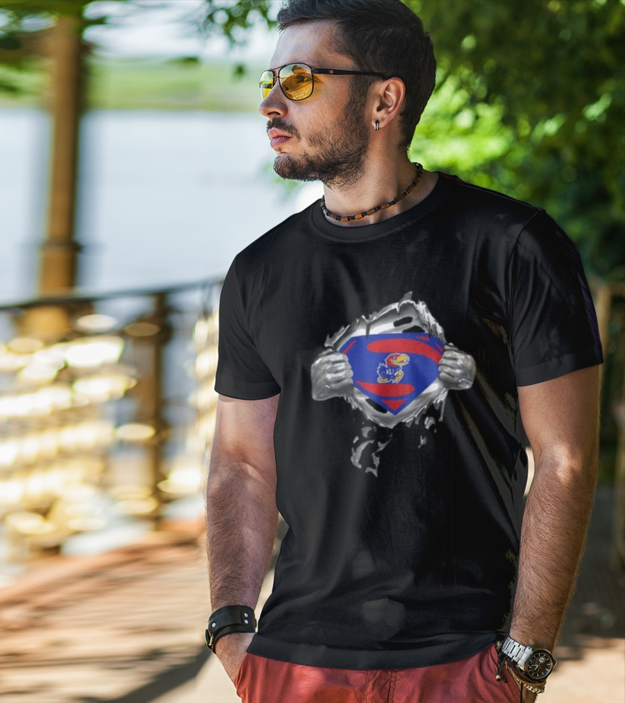 Kansas Jayhawks Emblem Revealed Inside Superman T-Shirt
