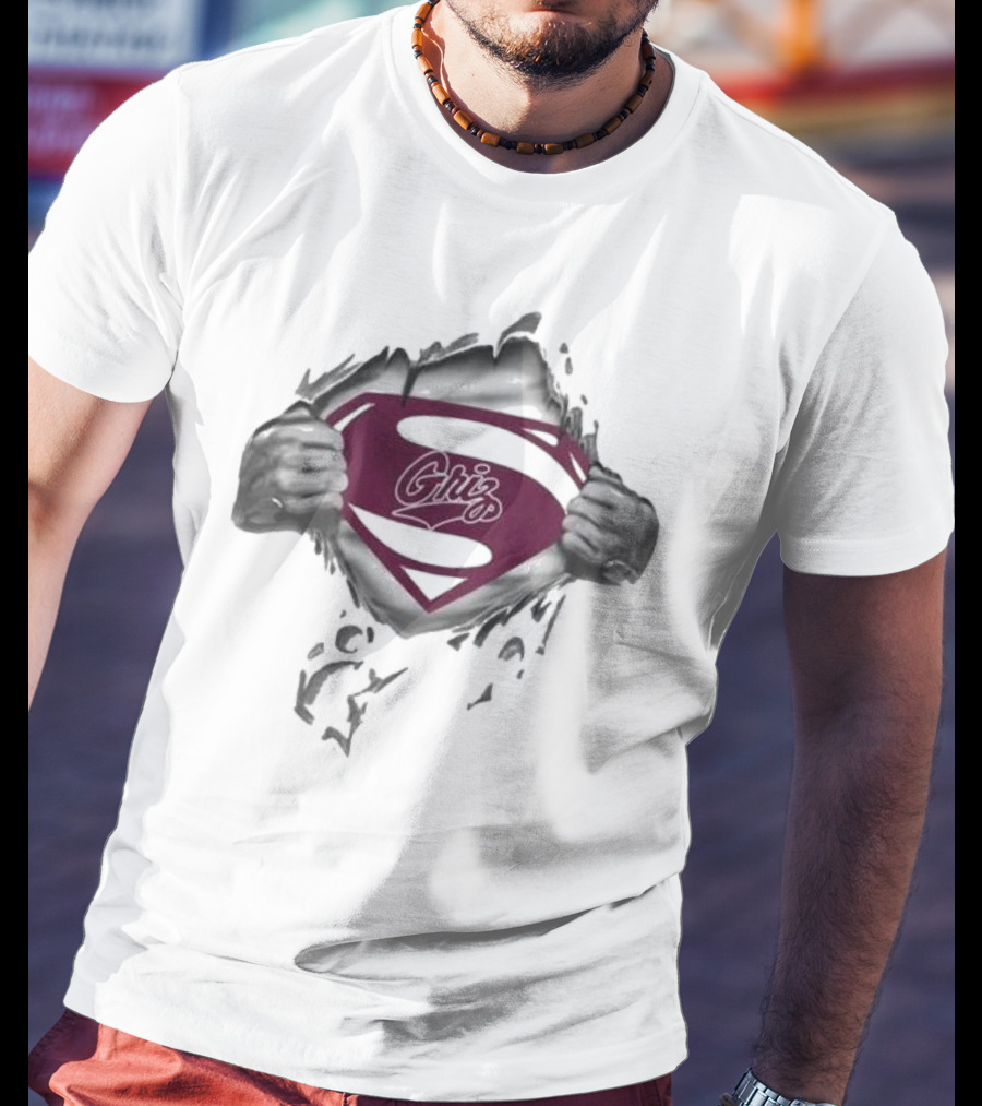 Montana Grizzlies Griz Superman Symbol Inside Ripped Chest T-Shirt