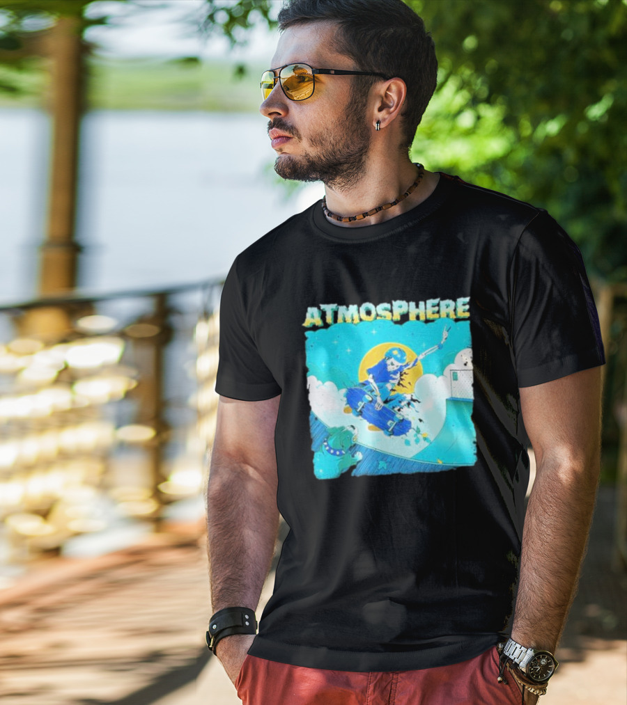 ATMOSPHERE Skateboarding Skeleton Dog Ramp Peace Sign T-Shirt