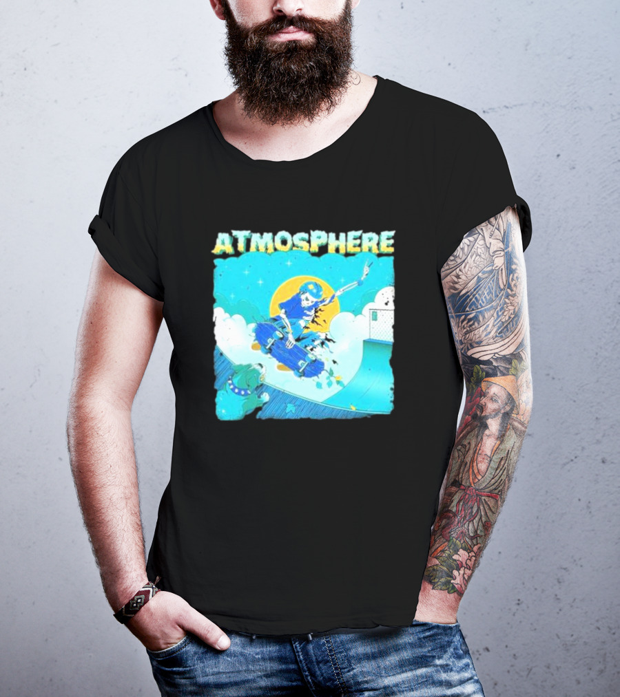ATMOSPHERE Skateboarding Skeleton Dog Ramp Peace Sign T-Shirt