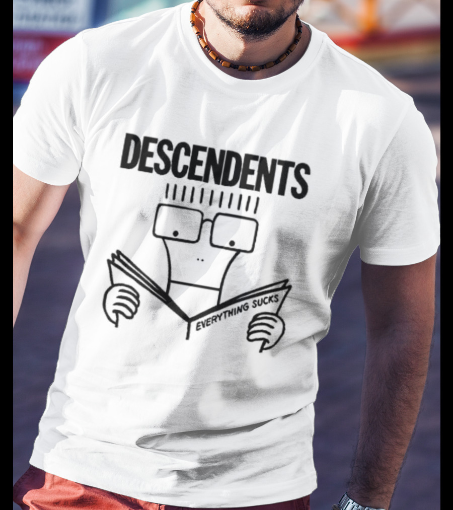 DESCENDENTS Everything Sucks Album Cover Cartoon Character Reading Book T-Shirt