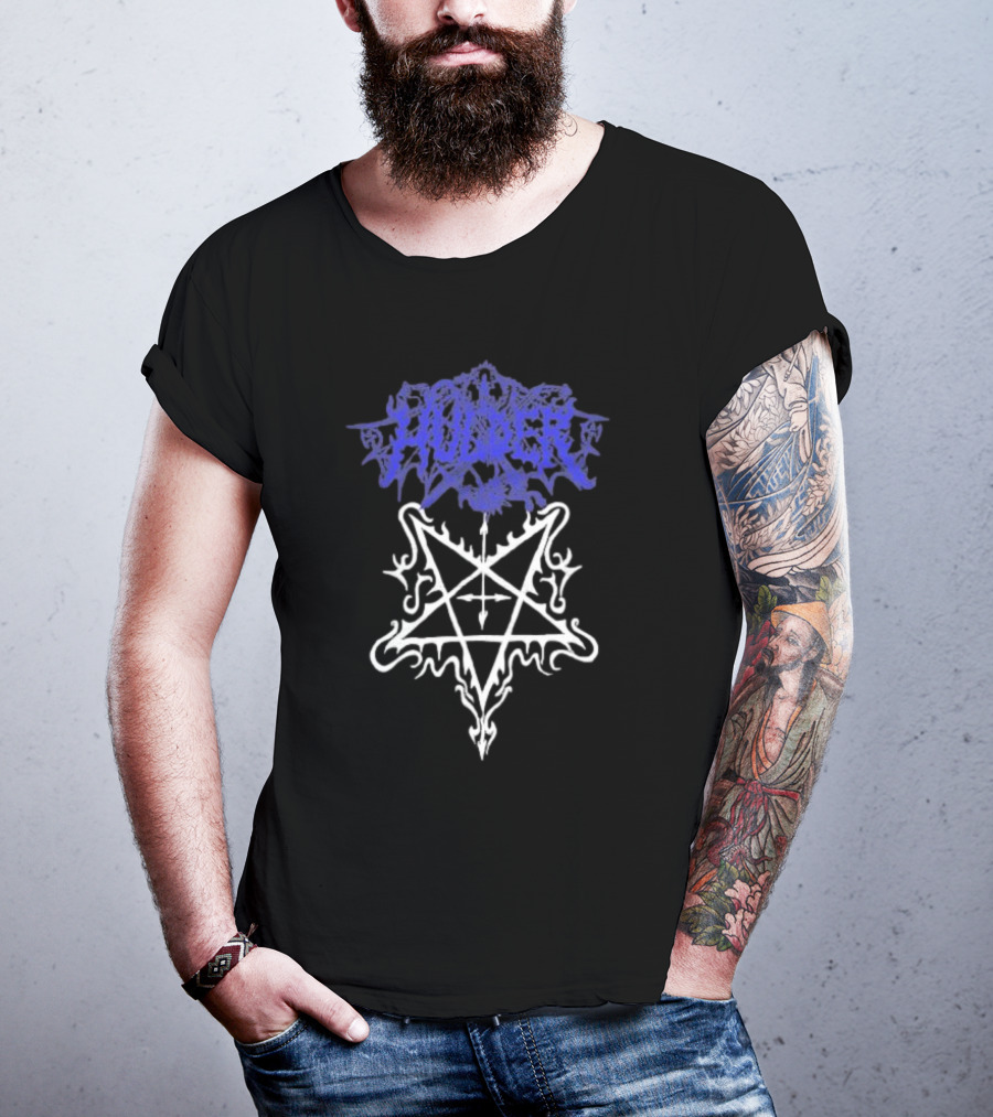 Hulder Pentagram Symbol With Decorative White Inverted Star And Blue T-Shirt