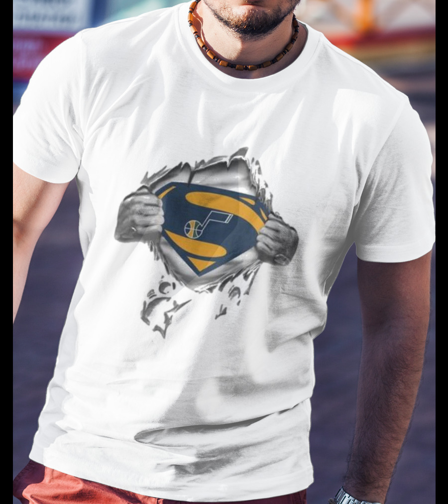 Utah Jazz Superman Logo Rip Open T-Shirt