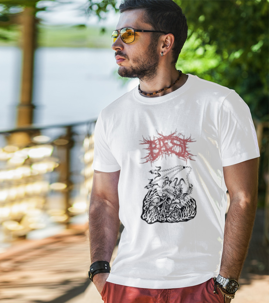 BAEST Biker Goat Rider Chains And Flames T-Shirt
