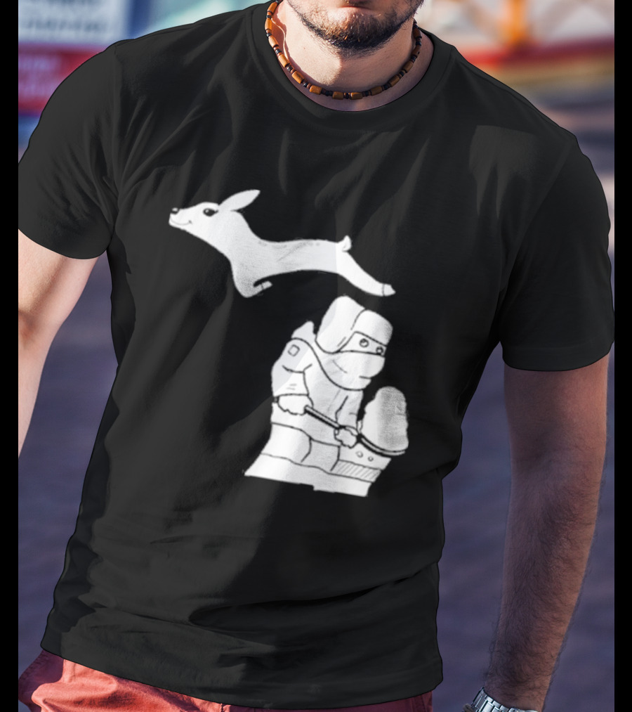 Michigan Winter Snow Shoveling And Leaping Deer T-Shirt