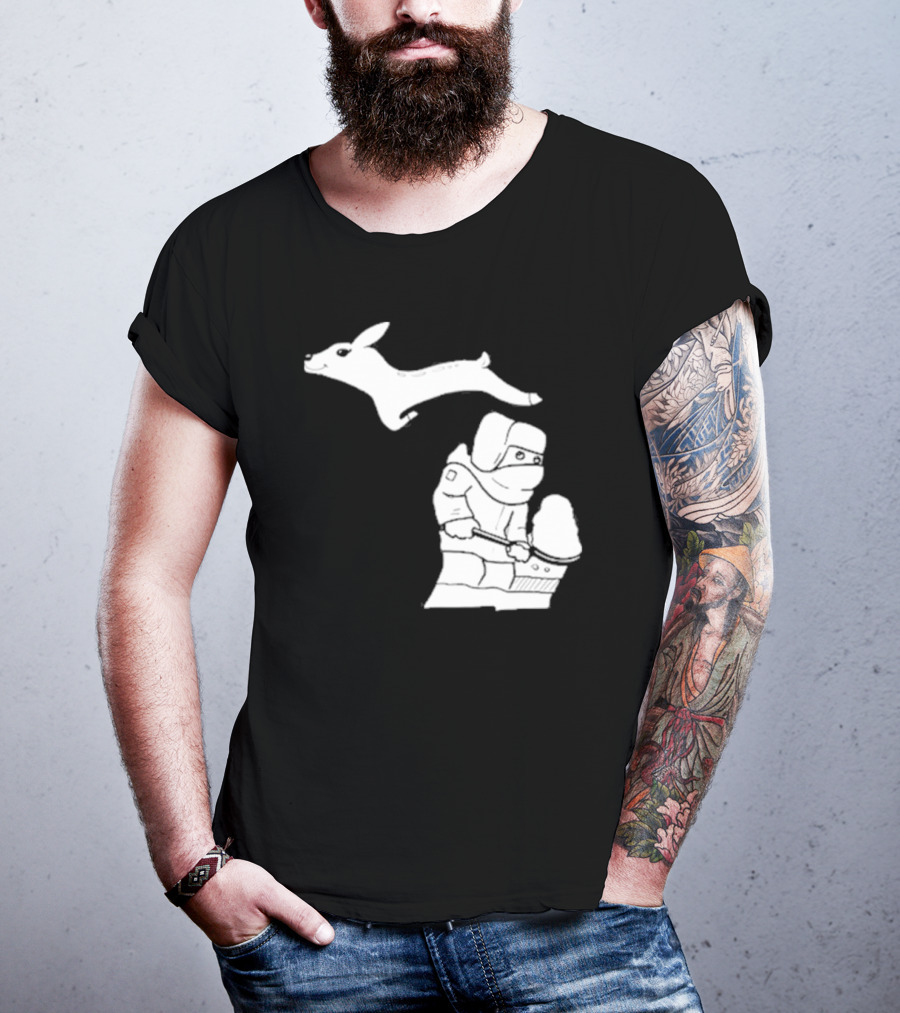 Michigan Winter Snow Shoveling And Leaping Deer T-Shirt