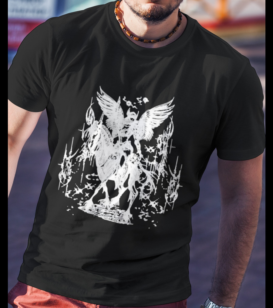 Valkyrae Vintage Dagger Angelic Horse Rider With Wings And Stars T-Shirt