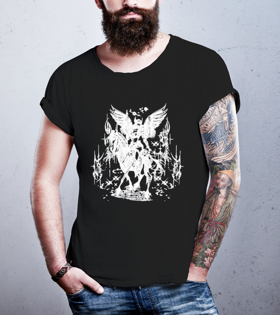 Valkyrae Vintage Dagger Angelic Horse Rider With Wings And Stars T-Shirt