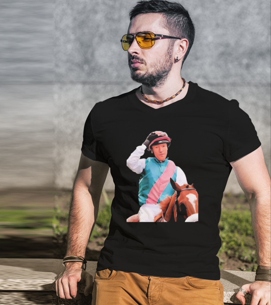Frankie Dettori Cartoon Jockey Horse Racing Themed Image T-Shirt