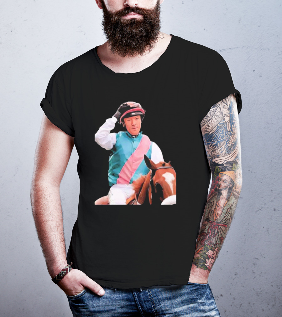 Frankie Dettori Cartoon Jockey Horse Racing Themed Image T-Shirt