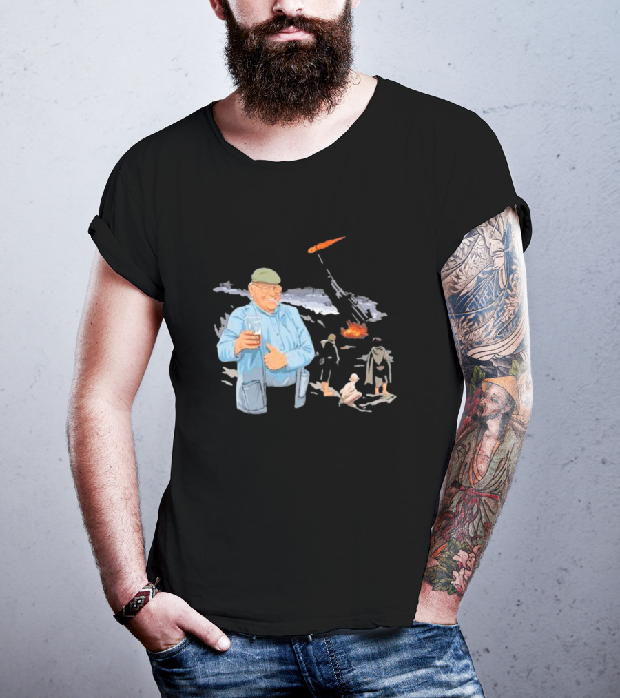 Dibnah Versus Sauron Gandalf, Hobbits, And Industrial Chimney In Middle-earth Scene T-Shirt