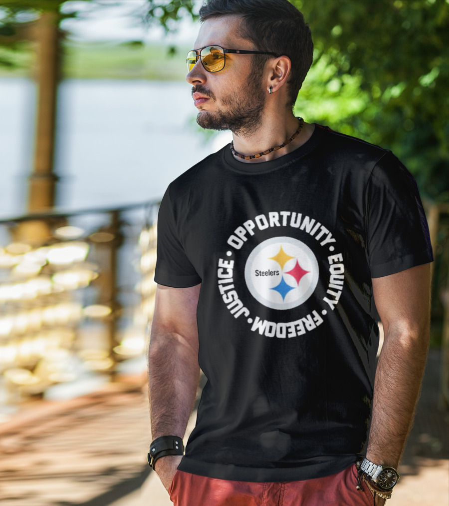 Pittsburgh Steelers Justice Opportunity Equity Freedom Circular Star T-Shirt