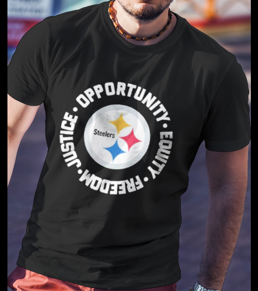 Pittsburgh Steelers Justice Opportunity Equity Freedom Circular Star T-Shirt