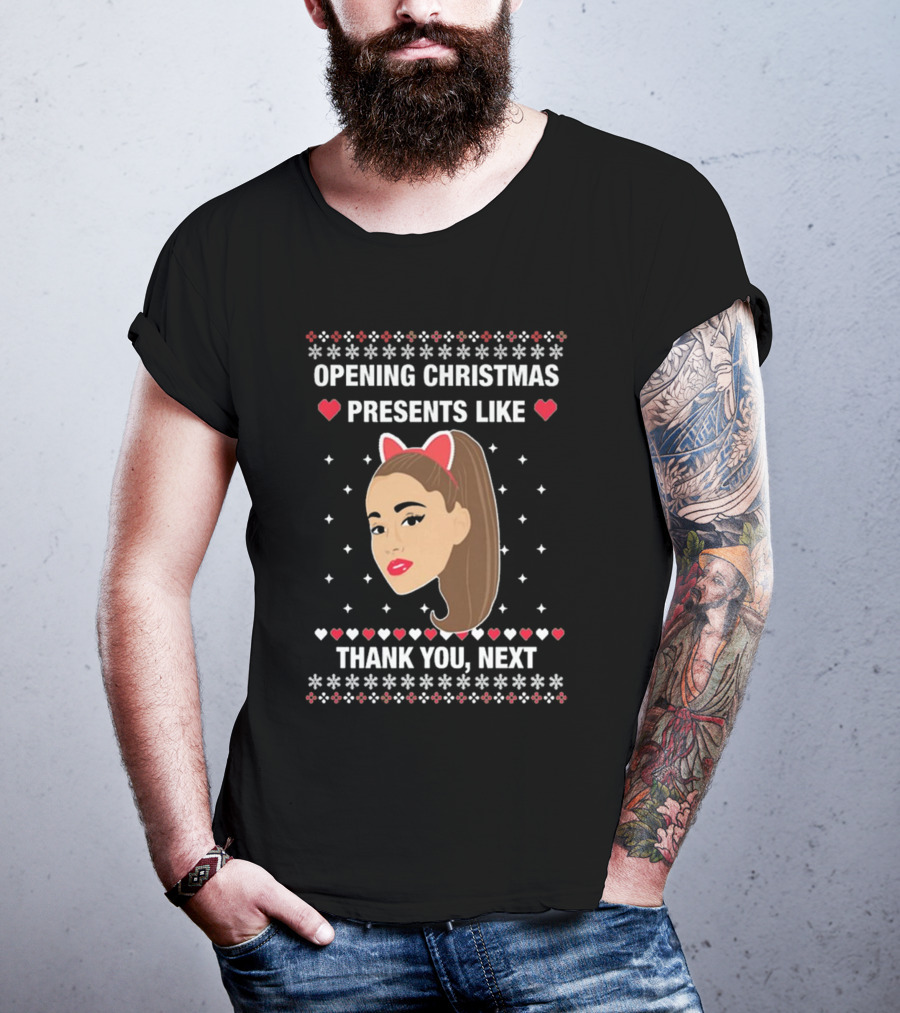 Opening Christmas Presents Like Thank You Next Ariana Grande Cat Ears T-Shirt