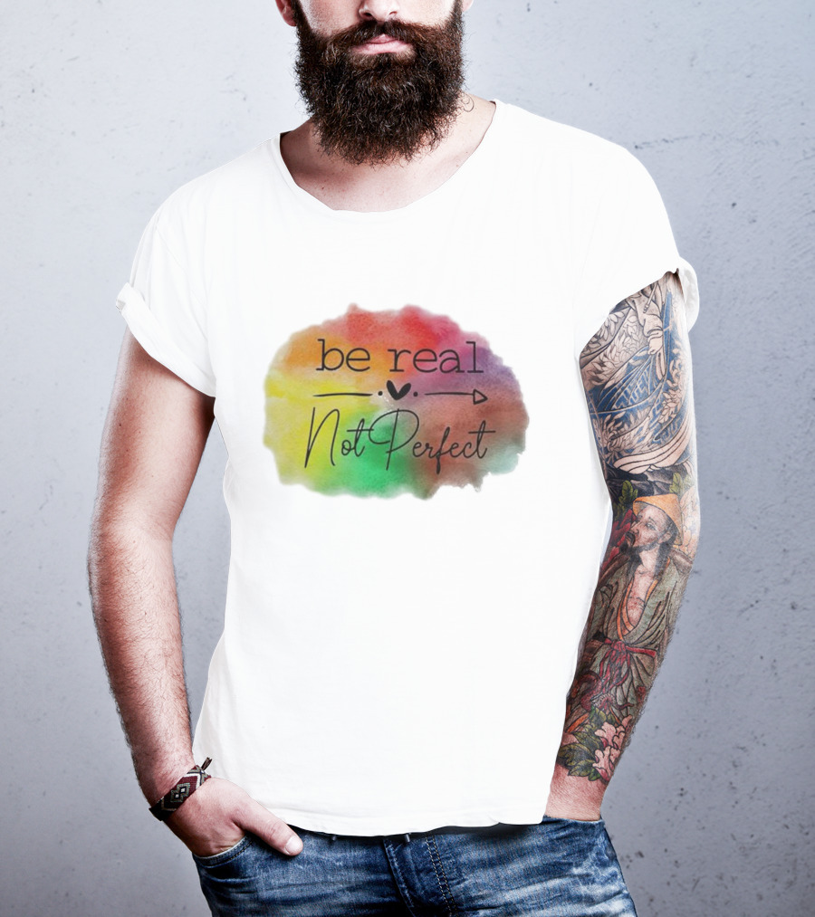 Be Real Not Perfect Casual Print Colorful Heart Arrow T-Shirt