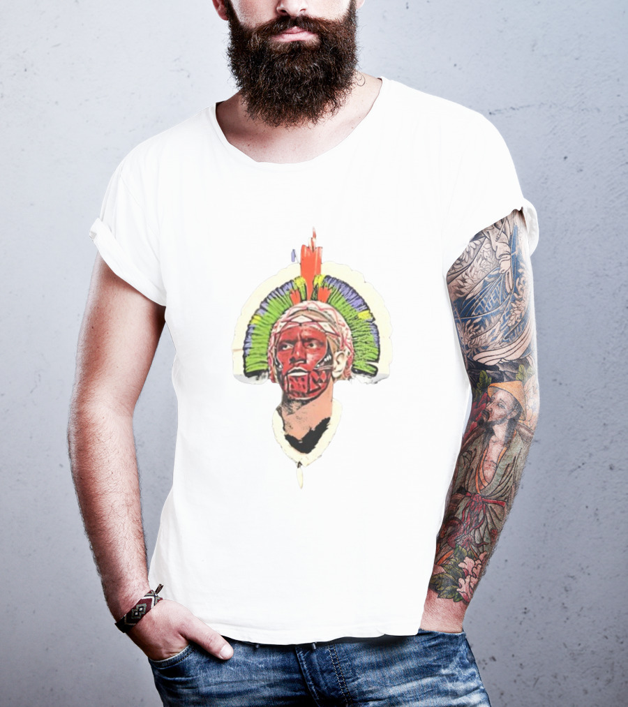 Quality Big Face Poatan Indigenous Headdress War Paint T-Shirt