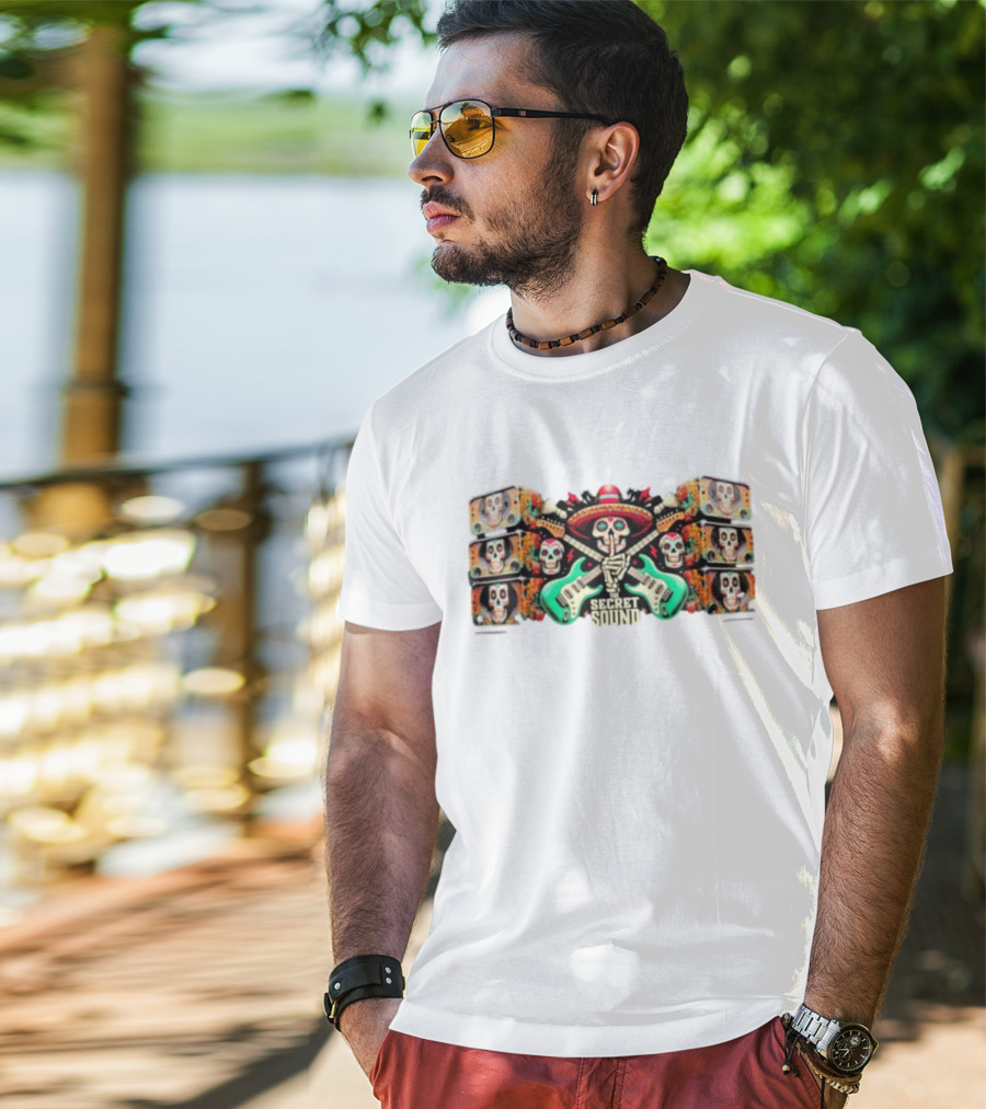 Secret Sound Skull Sombrero Guitars And Speakers T-Shirt