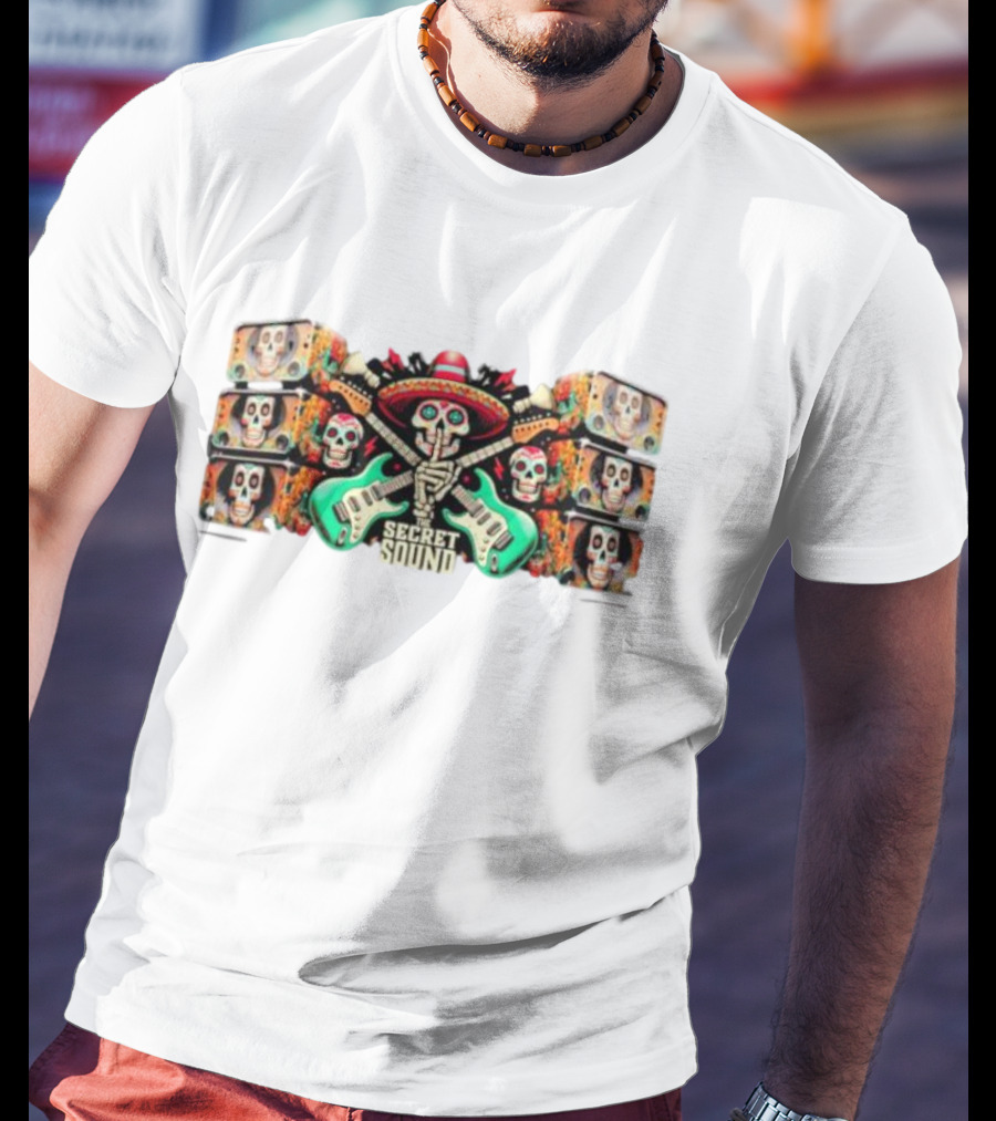 Secret Sound Skull Sombrero Guitars And Speakers T-Shirt