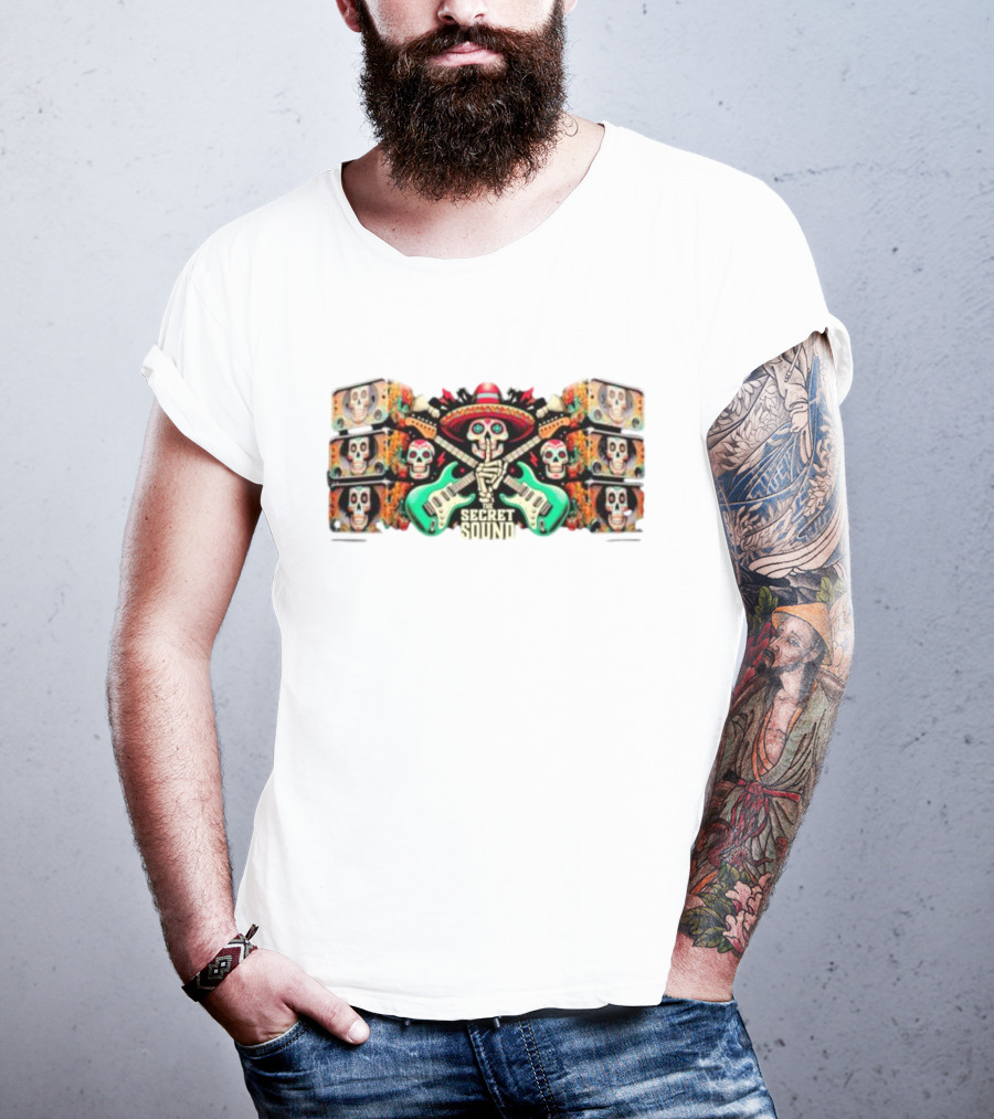Secret Sound Skull Sombrero Guitars And Speakers T-Shirt