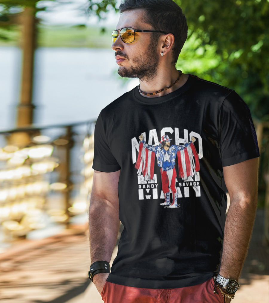 Macho Man Randy Savage Stars And Stripes 500 Level Patriotic Pose T-Shirt