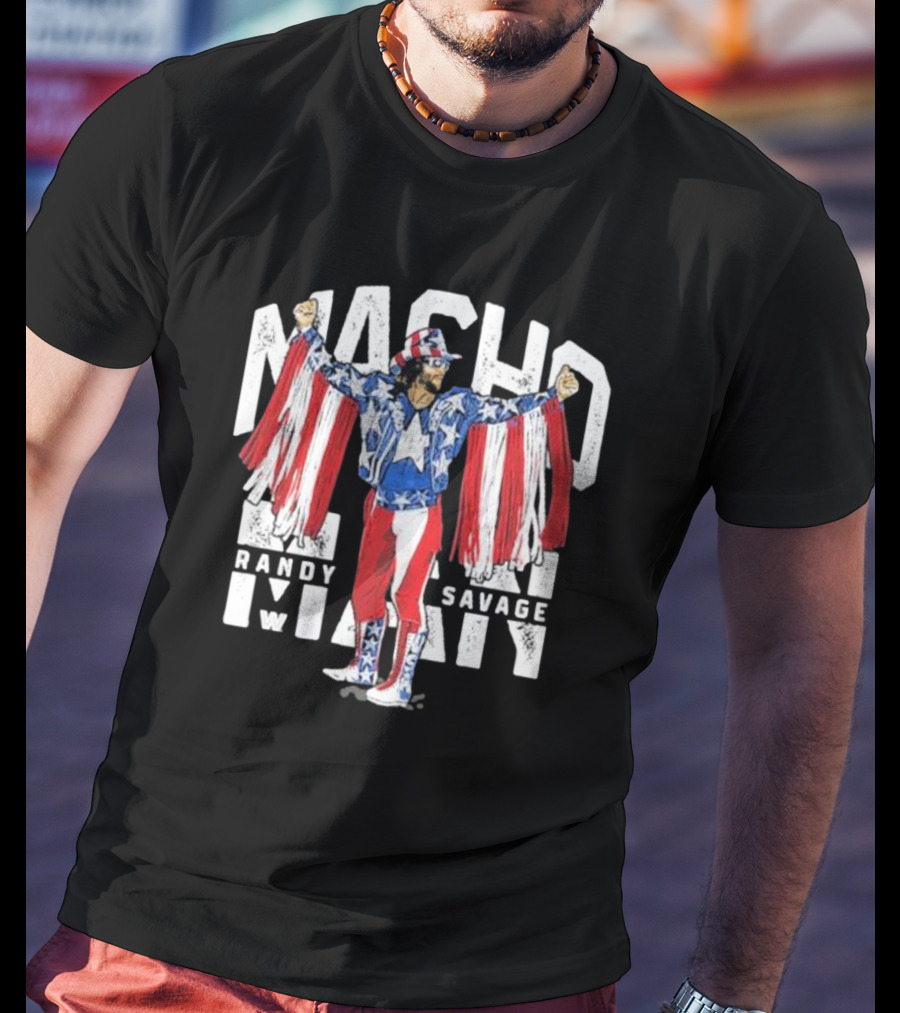 Macho Man Randy Savage Stars And Stripes 500 Level Patriotic Pose T-Shirt